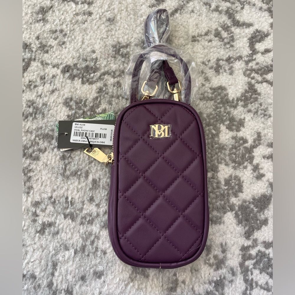 Badgley Mischka Diamond Quilted Oval Crossbody Phone Case in Plum NWT